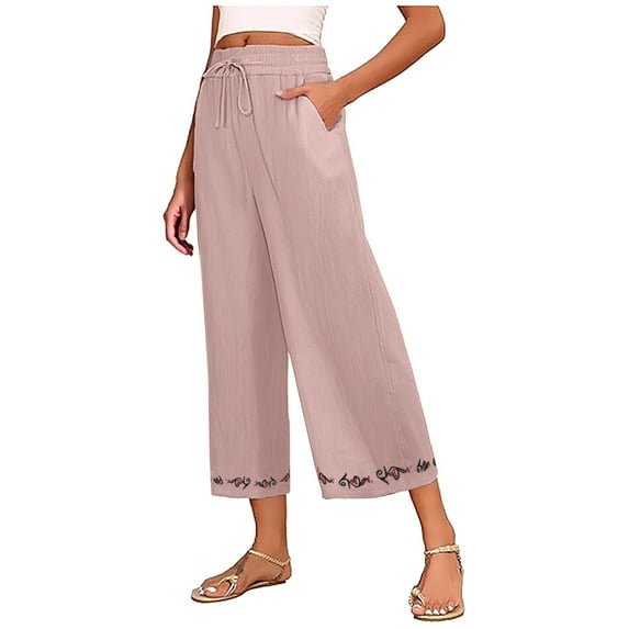 lulshou Linen Pants Women Fashion Casual Cotton Linen Pants Loose-Fit Cropped Casual Ankle Pants for Spring and Summer, XL
