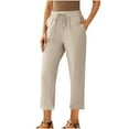 thumbnail image 1 of lulshou Linen Pants Women Spring & Fall Cotton Linen Casual Pants Solid Color Straight-Leg Cropped with Drawstring Waist, Versatile for Daily Wear, Beige, S, 1 of 7