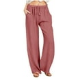 thumbnail image 1 of lulshou Linen Pants Women, Women Casual Cotton Linen Drawstring Elastic Waist Long Wide Leg Pants Work Pants, 1 of 6