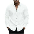 thumbnail image 1 of lulshou Long Sleeve Shirts for Men Solid Color Casual Button-Down Collar Top for Business Casual, Office and Everyday Wear, White, M, 1 of 5