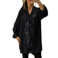 thumbnail image 1 of lulshou Long Sleeve Shirts for Women Casual Solid Color V-Neck Pullover Top with Button Detail, Black, S, 1 of 6