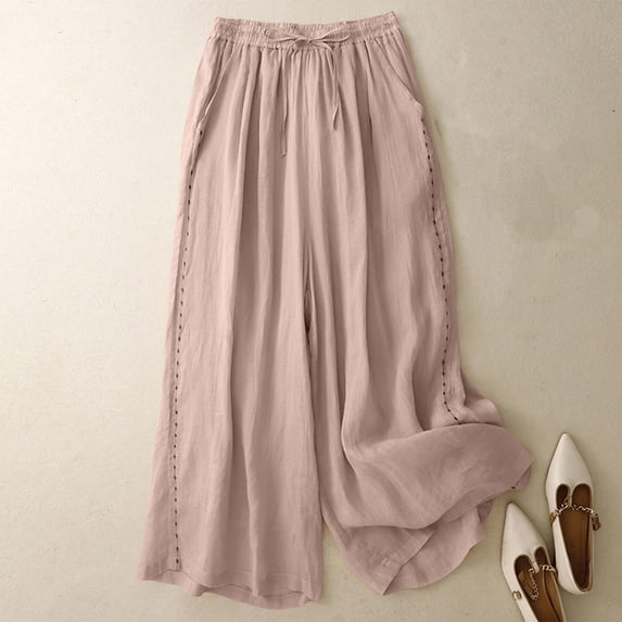 lulshou Lounge Pants Women Embroidered Breathable Casual Long Wide-Leg Pants Slim and Solid Color Pants for Daily Wear, M