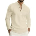 thumbnail image 1 of lulshou Men's Casual Fashion Solid Color Shirt/Top Stand Collar Button-Down Soft Comfortable Top, Khaki, L, 1 of 9