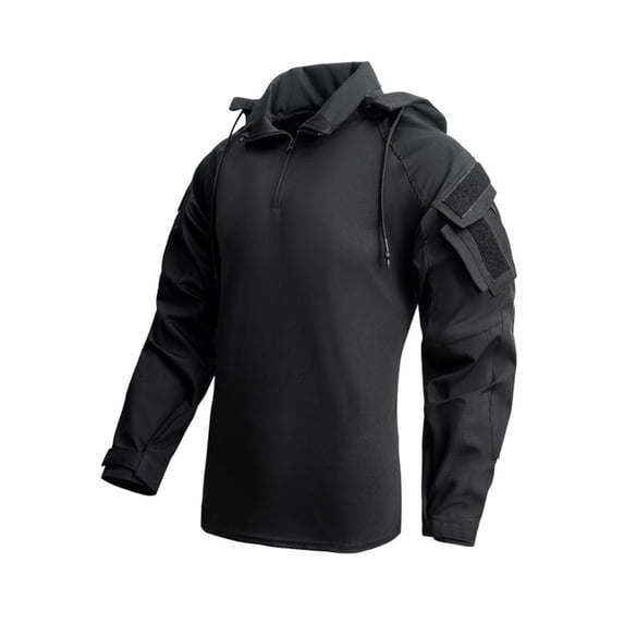 lulshou Men's Outdoor Training Shirt Solid Color Long Sleeve Stand-Up Collar Casual Top for Hiking, Camping & Fitness, Black, XL