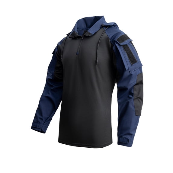 lulshou Men's Outdoor Training Shirt Solid Color Long Sleeve Stand-Up Collar Casual Top for Hiking, Camping & Fitness, Blue, S