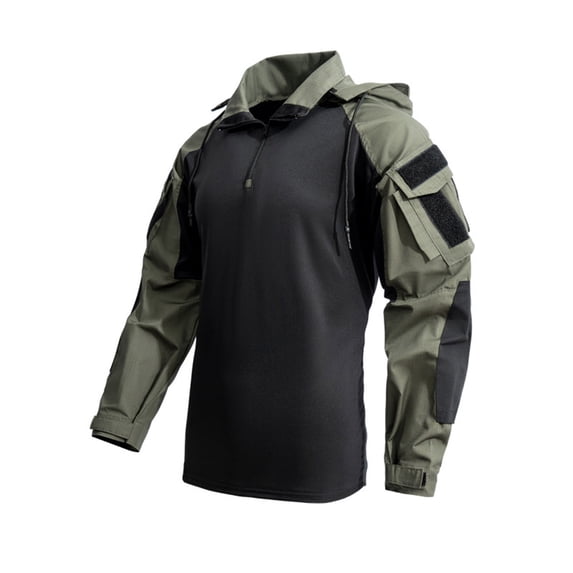 lulshou Men's Outdoor Training Shirt Solid Color Long Sleeve Stand-Up Collar Casual Top for Hiking, Camping & Fitness, Green, S