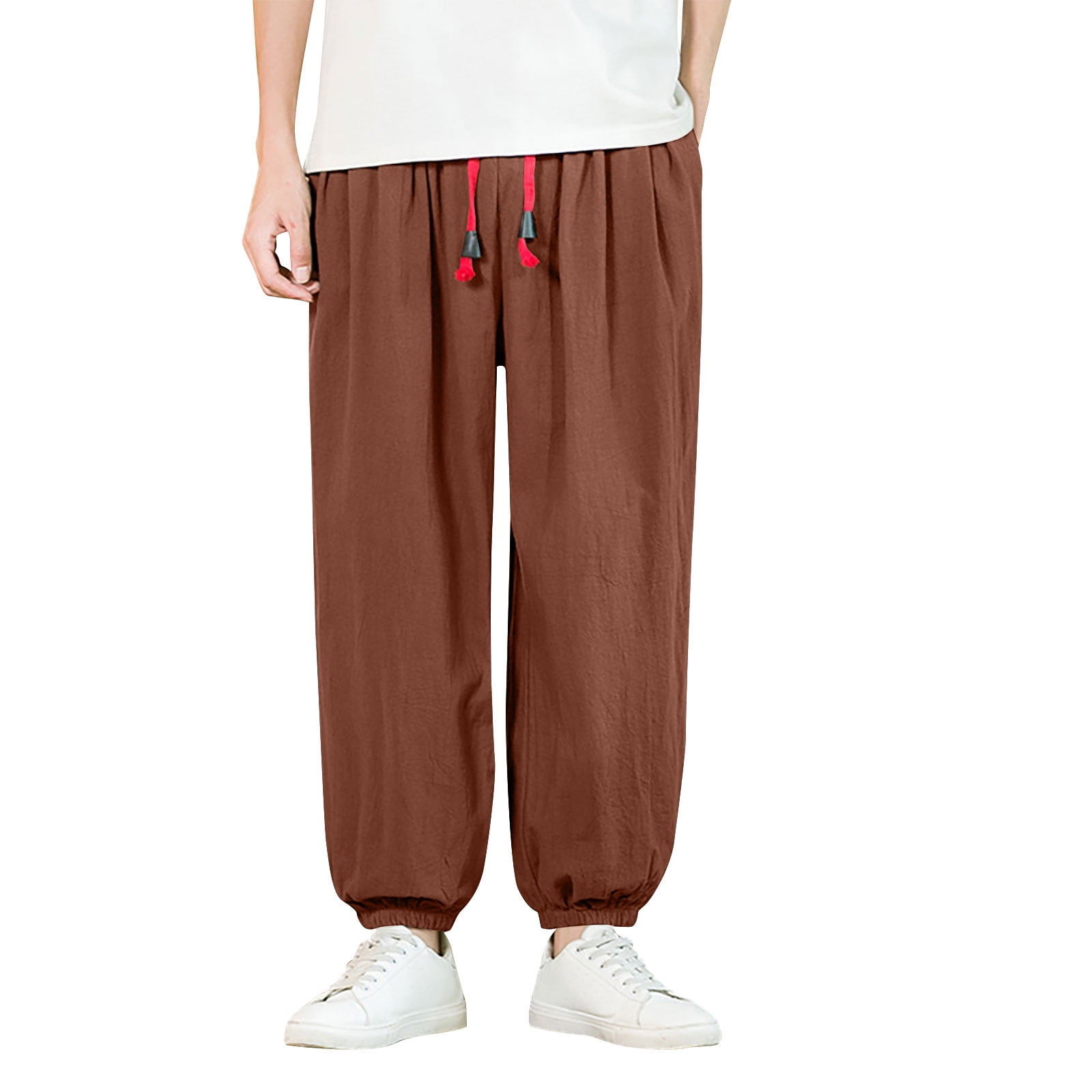 lulshou Men's Pants Casual Solid Color Pants with Elastic Waist