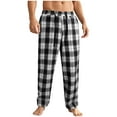 thumbnail image 1 of lulshou Men's Pants Plaid Straight Leg Pants with Elastic Waistband, Checkered Trousers for Home Wear & Casual Style, Black, S, 1 of 9