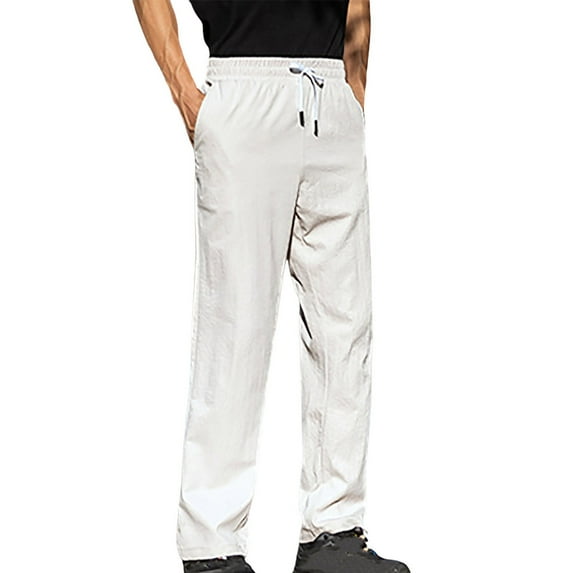 lulshou Men's Pants Solid Color Straight Leg Pants Casual Trousers with Elastic Waistband for Comfortable Daily Wear & Office, Beige, XXXXL