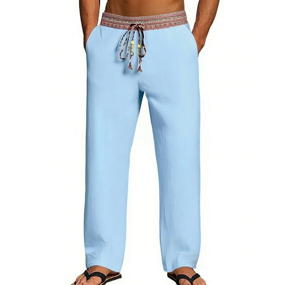 lulshou Men's Pants Vintage Color-Block Athletic Casual Pants Light Workouts & Casual Outings Pants, Light Blue, XXL
