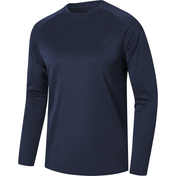lulshou Men's Quick-Dry Long Sleeve Shirt Loose Fit Athletic Casual Top with Crew Neck Fashion Sports Lightweight Comfortable for Gym & Daily Wear, Navy, L