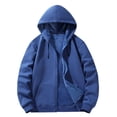 thumbnail image 1 of lulshou Men's Solid Color Zip Up Fleece Hoodie Cozy Plush Lined Winter Pullover with Front Pockets for Streetwear, Blue, XXXL, 1 of 9