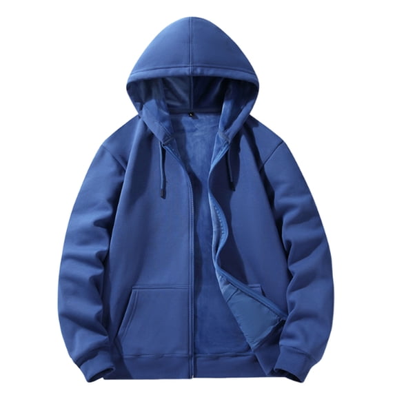 lulshou Men's Solid Color Zip Up Fleece Hoodie Cozy Plush Lined Winter Pullover with Front Pockets for Streetwear, Blue, XXXL