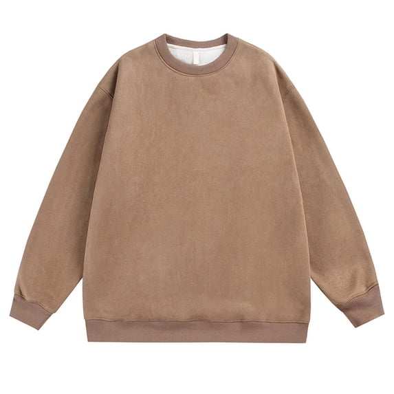 lulshou Mens Sweatshirt Solid Color Long Sleeve Crewneck Sweatshirt Casual Athletic Pullover Casual Daily Wear, Coffee, XXXXXL