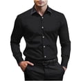 thumbnail image 1 of lulshou Mens T-Shirts Casual Fashion Solid Color Button-Down Shirt/Top Long Sleeve Button Down Collar Top, Black, L, 1 of 7