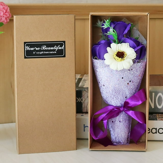 lulshou Mother's Day Gift 3 Roses Soap Flower Carnation Bunch Gift Box ...