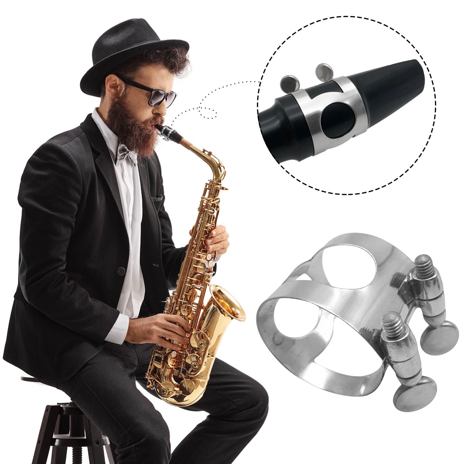 lulshou Mouthpiece Ligature Double Screws Saxophone Gold Ligature