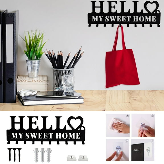 lulshou Organization and Storage Keys For Wall Black Metal Wall Key Hanger Decorative Key , Key Rack With Adhesive Wall Screw