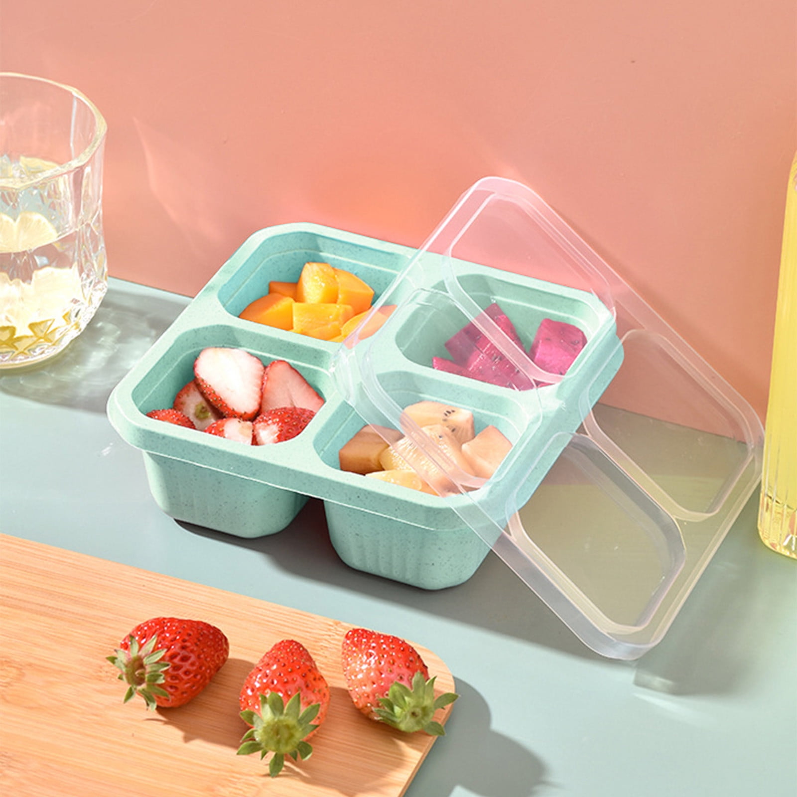 1PC bento snack box, small and adult snack container, reusable 4-compartment  food snack container, suitable for work, school, travel, picnics,  microwave, and dishwasher