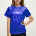 thumbnail image 1 of lulshou Short Sleeve Shirts for Kids Children's Performance Outfit Sequin Short Sleeved T-shirt Round Neck Elastic Top Summer Tops, 1 of 4