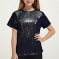 thumbnail image 1 of lulshou Short Sleeve Shirts for Kids Children's Performance Outfit Sequin Short Sleeved T-shirt Round Neck Elastic Top Summer Tops, 1 of 4