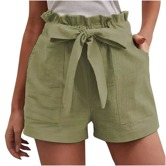 lulshou Shorts for Women, Women's Fashion Solid Color Elastic Waist Casual Wide Leg Loose High Waist Lace-up Short Pants Summer Shorts