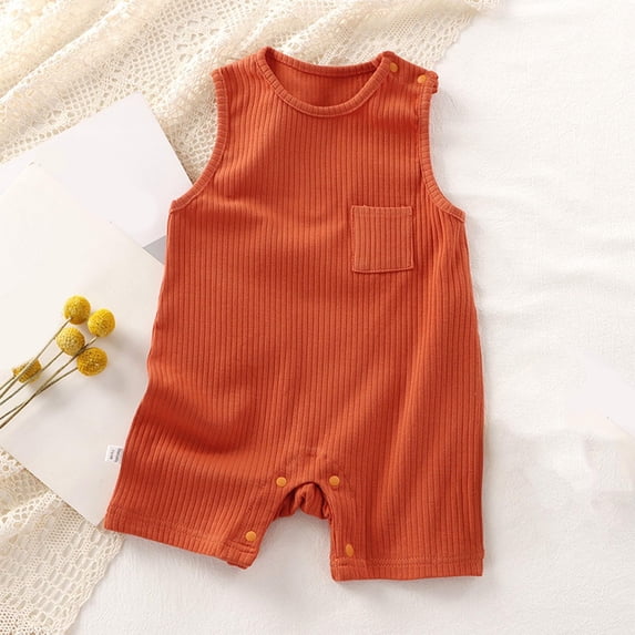 lulshou Sleeveless Baby Bodysuits with Pocket, Breathable Onesies for Summer, Solid Color Romper for Newborn Infant Unisex