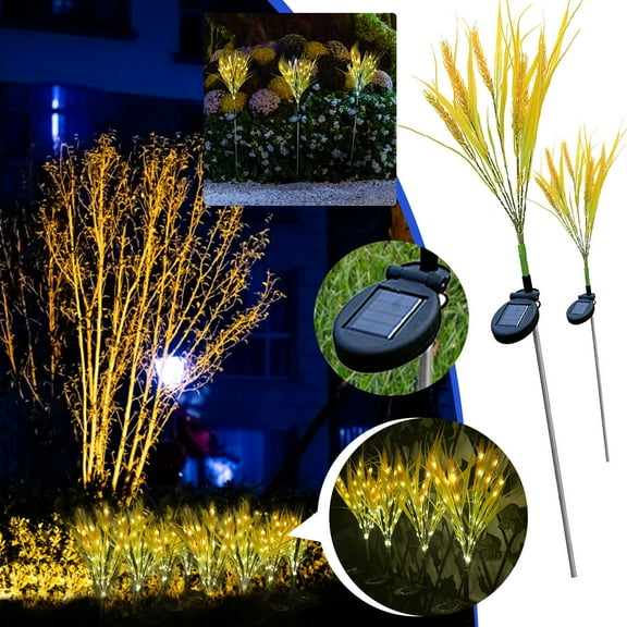 lulshou Solar Wheats Garden Lights, Landscaping Lightingtwo Pack, Wireless Solar Garden Stake Lights for Fence, Yard, Gardens, Flowerbed Decor