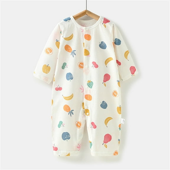 lulshou Summer Outfits Baby Romper Summer Thin Baby Fruit Print Jumpsuit Conditioned Clothes Baby Pajamas Newborn Clothes Long Sleeved Long Crawling Clothes Bodysuit on Clearance
