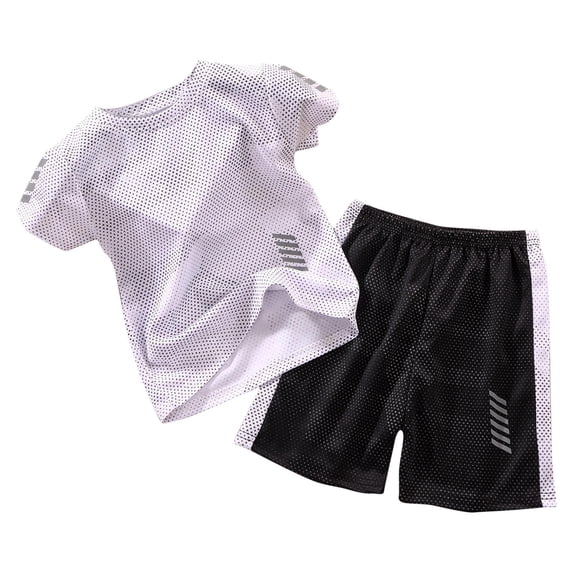 lulshou Summer Sets for Kids 2025 Fashion BOY' Casual Short Sleeve Round Neck Collar Botton Short Pants Sports Suit White