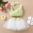thumbnail image 1 of lulshou Summer Sets for Kids 2025 Skirt Suit Top Gauze Skirt Set Sleeveless Top Bow Skirt Set Girl's Top and Skirt Two-piece Set Green, 1 of 6