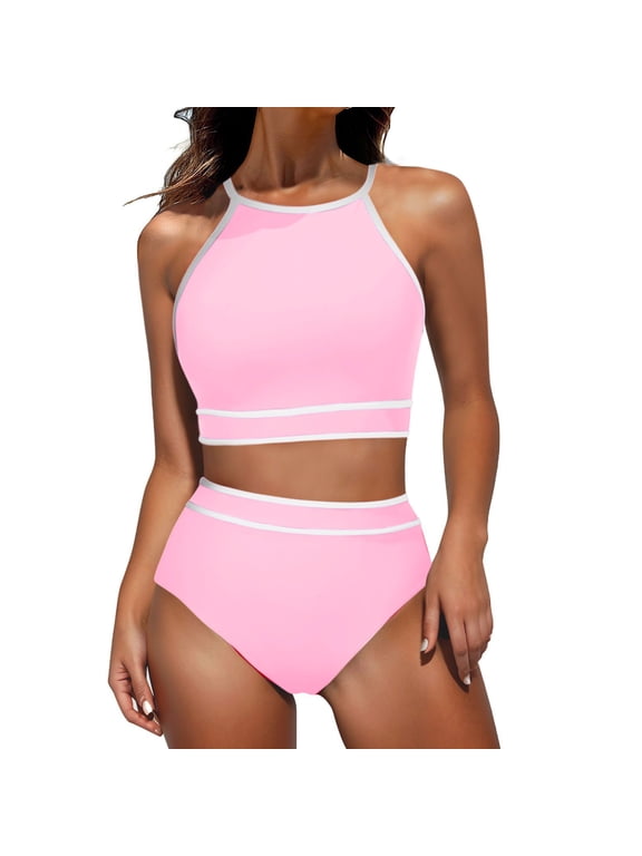 Two Piece Swimsuit for Women, Swimsuits for Women 2 Piece Hawaiian Tropical Print Swim Cami Bra and Ruffles Bathing Sets Beachwear Bikini Set XL