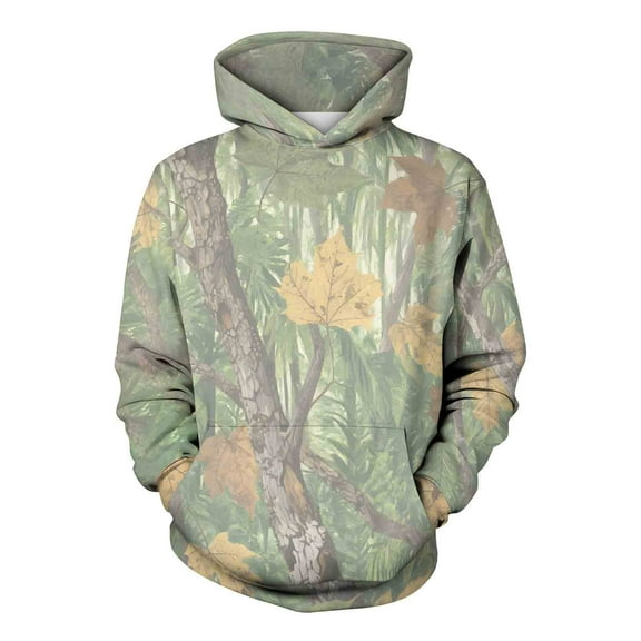 lulshou Unisex Hoodies Camouflage Leaf Print Hoodie Men & Women's Fleece-Lined Long Sleeve Sweatshirt with Front Pocket, Cozy Pullover for Outdoor, Camouflage, XXL