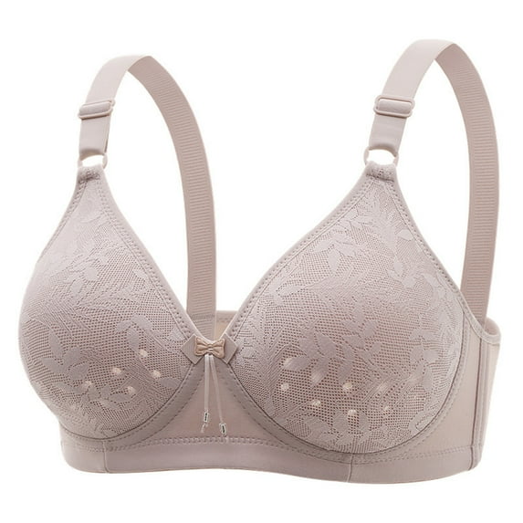 lulshou Women's Bras Sexy Non-Magnetic and Non-Steel Ring Gathered Bra with Thin Cup and Sexy Lace Bra Underwear Comfort Wireless Shaping Bra (Gray, XL)