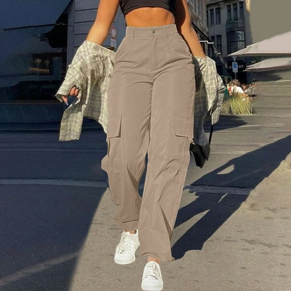 lulshou Women's Cargo Pants with Pockets Fashion Casual Multi-Pocket Workwear Straight Leg Pants High Waist Loose Work Pants