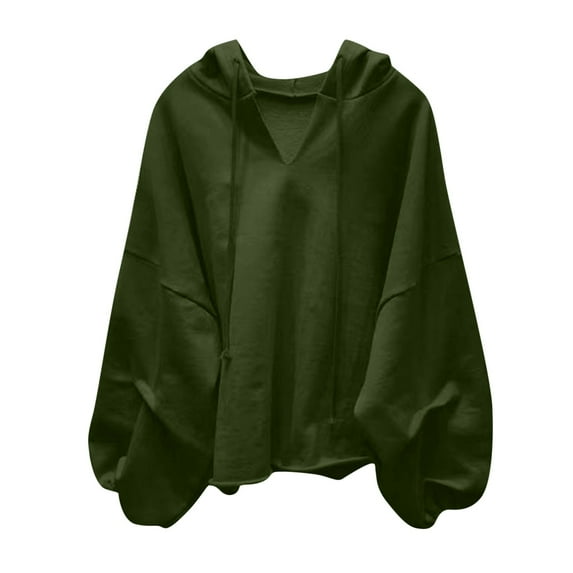 lulshou Women's Casual Hoodies Long Sleeve V-Neck Solid Lightweight Pullover Tops Loose Sweatshirt, Green M
