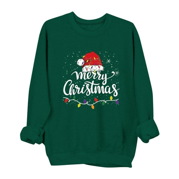 lulshou Women's Christmas Print Crewneck Sweatshirt Festive Holiday Long Sleeve Pullover Sweater Style Gift for Family, Green, XS