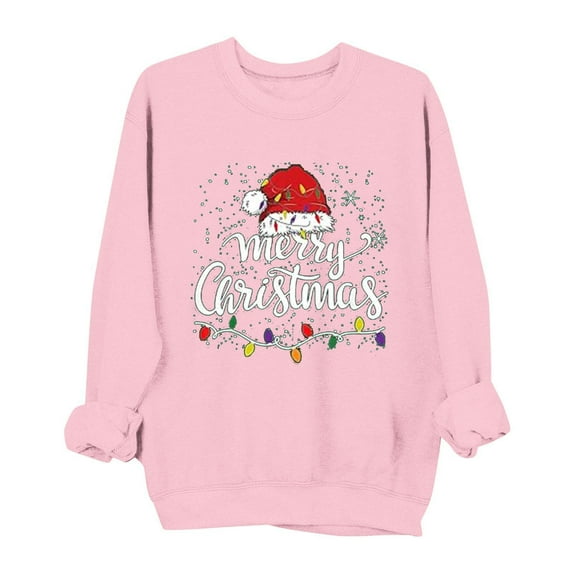lulshou Women's Christmas Print Crewneck Sweatshirt Festive Holiday Long Sleeve Pullover Sweater Style Gift for Family, M