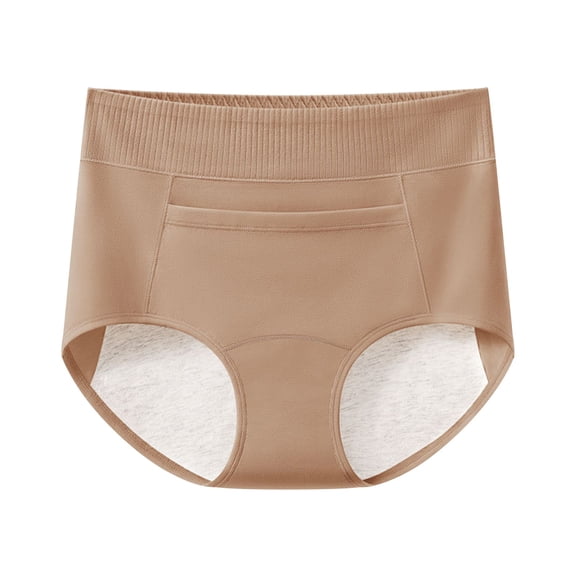 lulshou Women's Cotton Mid-High Waist Underwear Three-Layer Leak-Proof with Pocket Soft, Breathable & Skin-Friendly, Ideal for Menstrual Period & Overnight Wear, Coffee, L