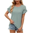 thumbnail image 1 of lulshou Women's Fashion Short Sleeve Casual T Shirts Ruffle Plain Round Neck shirt Summer Casual Loose Solid Color Basic Tunic Tshirt, 1 of 8
