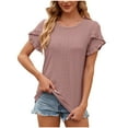 thumbnail image 1 of lulshou Women's Fashion Short Sleeve Casual T Shirts Ruffle Plain Round Neck shirt Summer Casual Loose Solid Color Basic Tunic Tshirt, 1 of 8