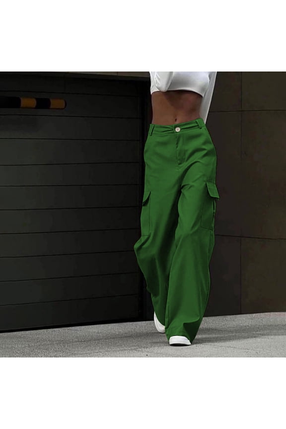 Women's Fashion Style Cargo Pants Straight Slim Work Pants Trousers Pants Casual Cargo Pants with Pockets