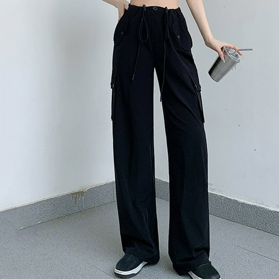 lulshou Women's Fashion Style Cargo Pants Straight Slim Work Pants Trousers Pants Casual Cargo Pants with Pockets