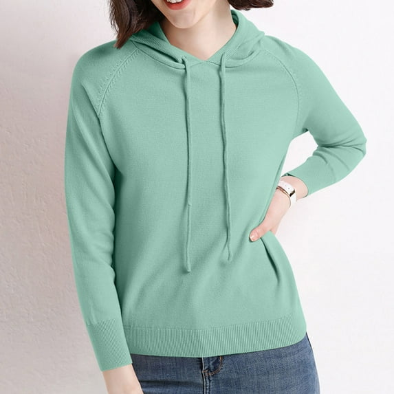 lulshou Women's Long Sleeve Drawstring Hoodies Sweatshirt Casual Loose Lightweight Pullover Tops with Pocket, Green XL