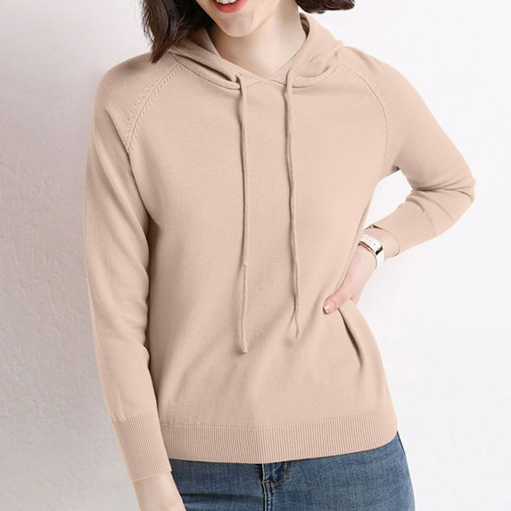 lulshou Women's Long Sleeve Drawstring Hoodies Sweatshirt Casual Loose Lightweight Pullover Tops with Pocket, Khaki XXXL