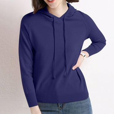 lulshou Women's Long Sleeve Drawstring Hoodies Sweatshirt Casual Loose Lightweight Pullover Tops with Pocket, Navy XL