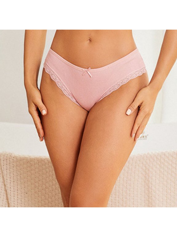 Women's Low Waist Ribbed Cotton Bikini Panties Cute Bow Detail Soft & Breathable Briefs Underwear, M
