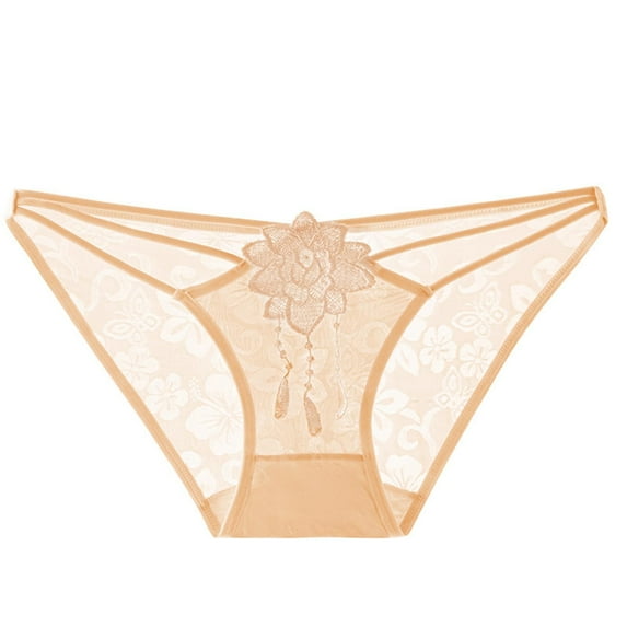 lulshou Women's Mid-Low Waist Briefs Sexy Sheer Lace & Mesh Underwear Soft Comfortable Panties for Women, Beige, M