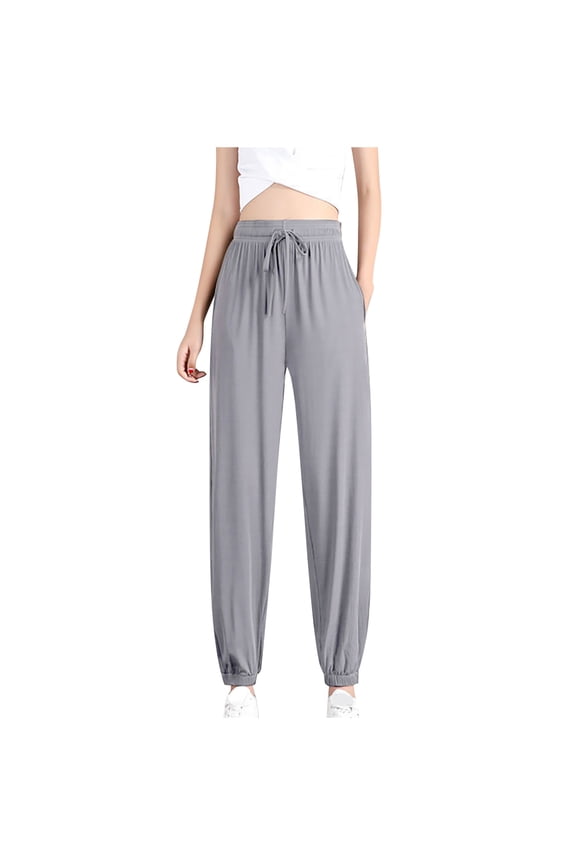 Women's Pants Women's Summer Fashion Ice Silk Bundle Feet High Waist Pocket Casual Pants Work Pants