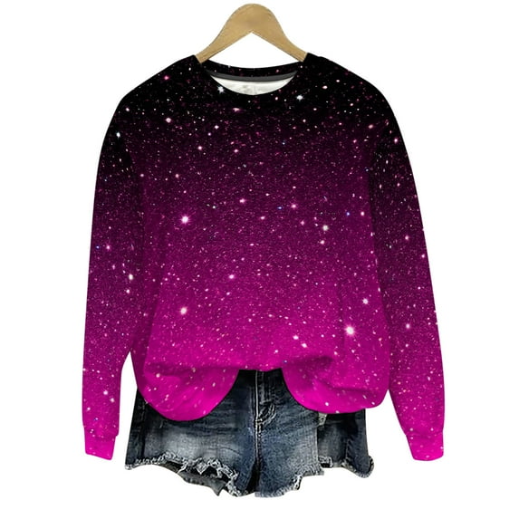 lulshou Women's Print Sweatshirt - Lightweight Casual Crewneck Pullover, Long Sleeve Leisure Top Soft Blouse, L